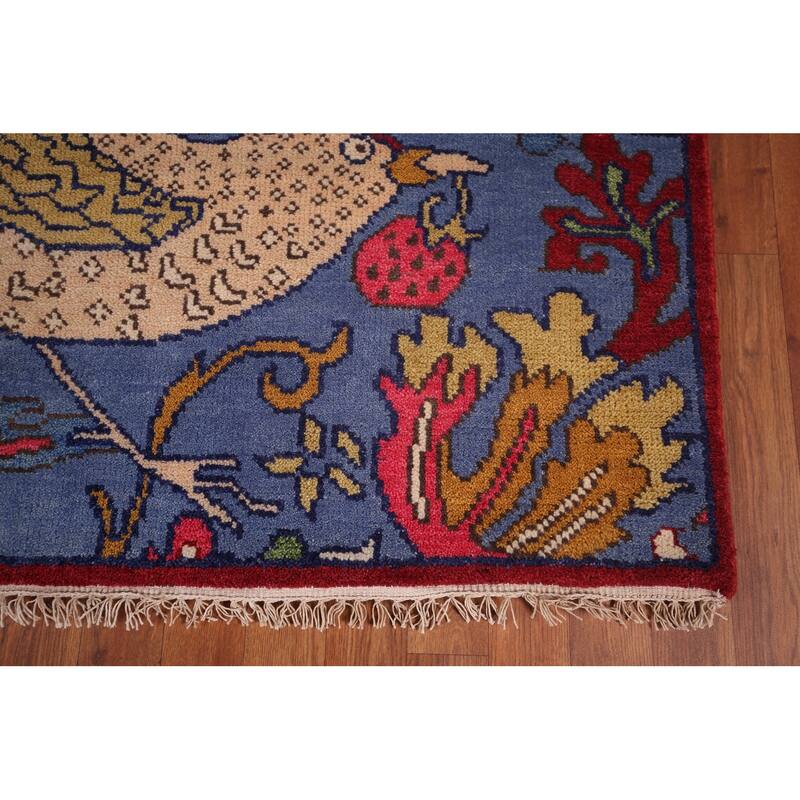 Animals Design Blue Ziegler Oriental Area Rug Handmade Wool Carpet - 8'0"x 15'8"