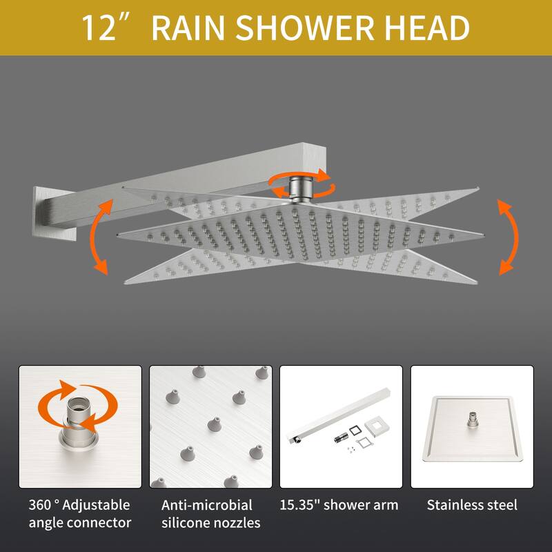 GIVINGTREE 12 inch Tub and Shower Faucet with Rough-In Valve - 12 inch