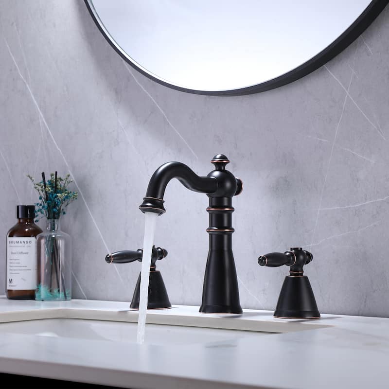 8.2"H Antique Solid Brass Widespread 2-handle Bathroom Sink Faucet