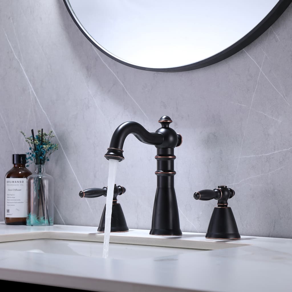 8.2"H Antique Solid Brass Widespread 2-handle Bathroom Sink Faucet