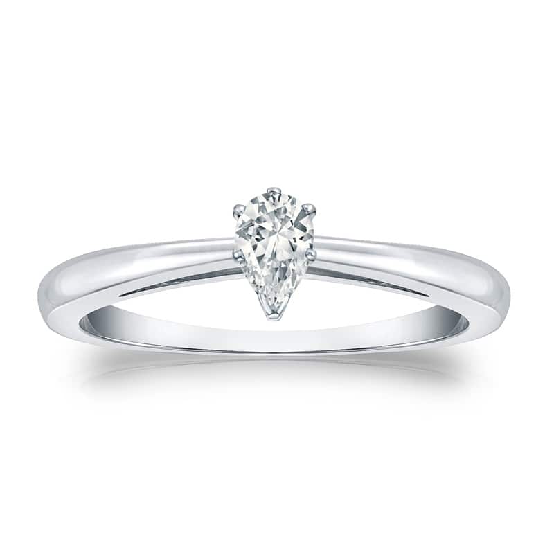 Auriya 14k Gold 1/4ctw Pear Shape Solitaire Diamond Engagement Ring (H-I, I1-I2)
