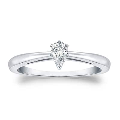 Auriya 14k Gold 1/4ctw Pear Shape Solitaire Diamond Engagement Ring (H-I, I1-I2)