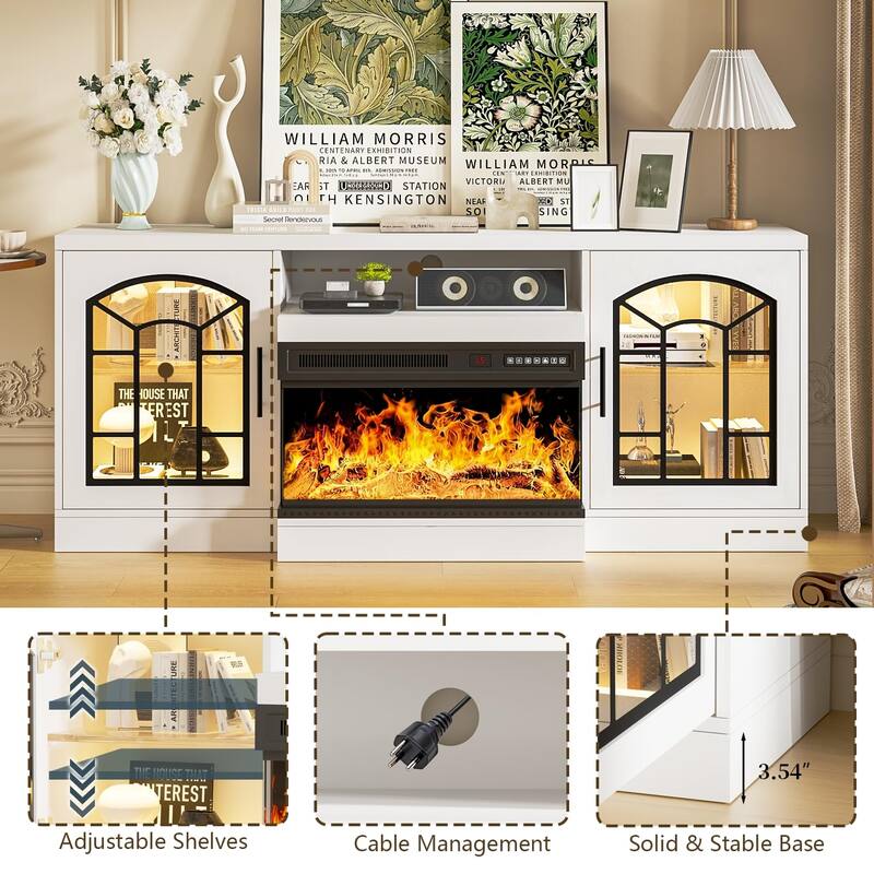 Waleaf 60" Fireplace TV Stand with 3-Sided Glass Fireplace, Farmhouse Entertainment Center Modern Console