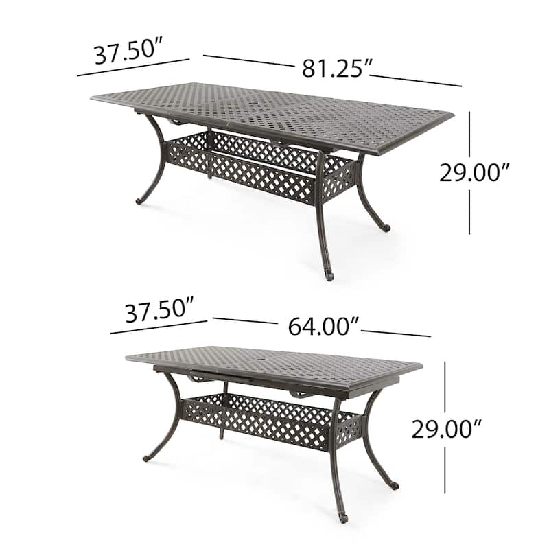 Roomfitters Expandable Cast Aluminum Outdoor Dining Table with Lattice Top and Umbrella Hole, Bronze