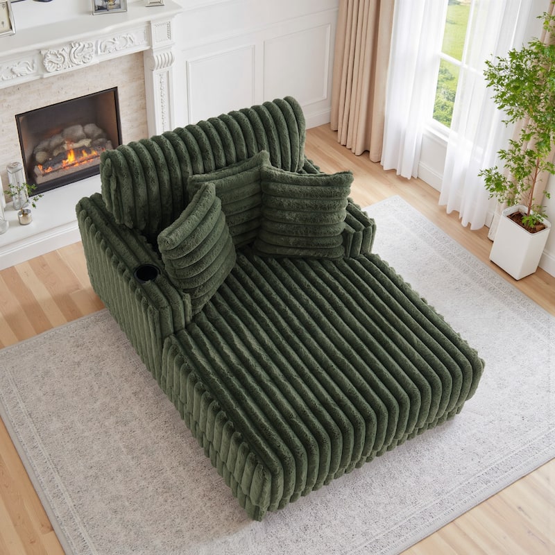 41.7" W Upholstered Plush Corduroy Chaise Lounge withe Pillows