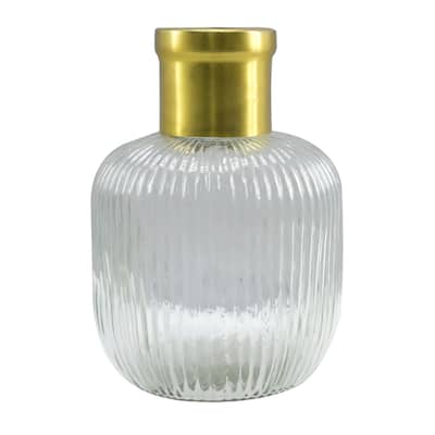 Transpac Glass 7 in. Gold Everyday Ribbed Vase