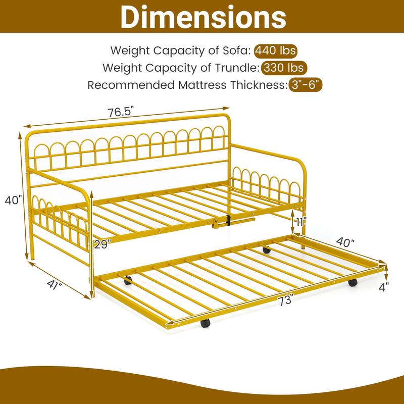 Costway Twin Daybed with Trundle Curved Backrest & Armrests Heavy-duty