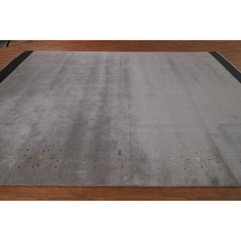 Gray Gabbeh Oriental Area Rug Handmade Wool Carpet - 9'4" x 11'9"