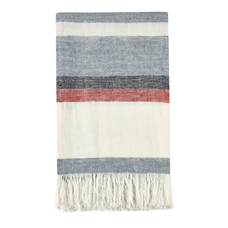 Villa by Classic Home Taylor 100% Belgian Linen Green Multicolor Throw Blanket