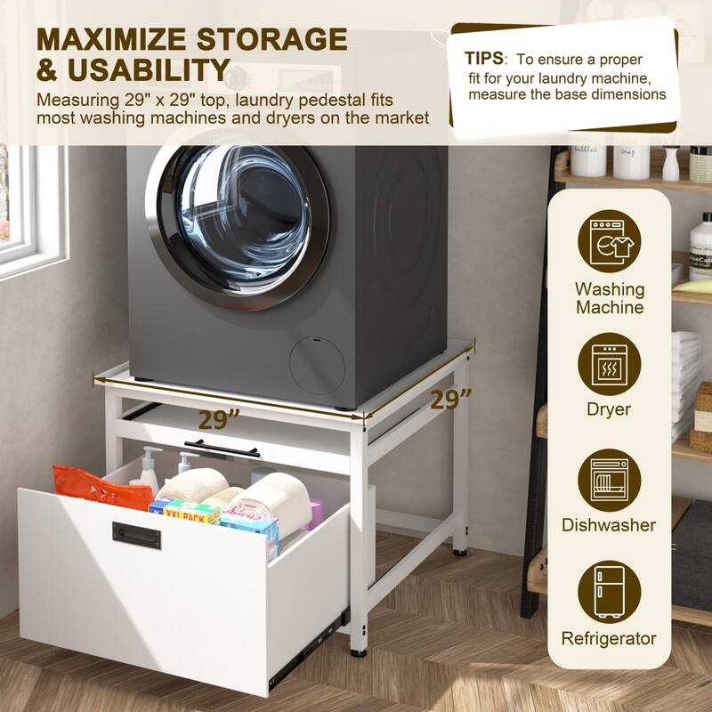 VEIKOUS Laundry Pedestal for Washer and Dryer - 29" x 29" Large Storage Drawer