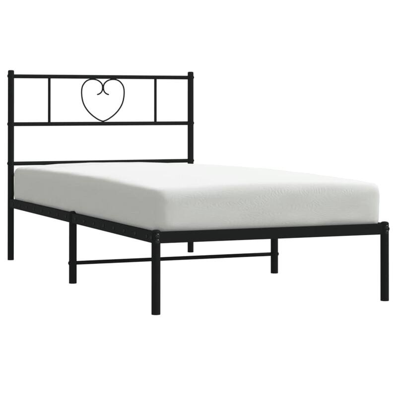 vidaXL Twin XL Metal Bed Frame with Headboard, Black, No Mattress - 81.5" x 41.3" x 35.4"