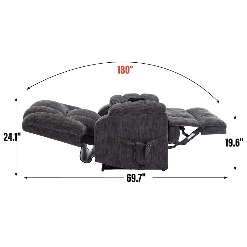 Grey Power Lift Recliner Massage Chair with Dual Motor and Lumbar Heat and Adjustable Positions