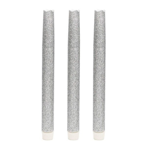 9" LED Taper Candle (Set of 3) for Holiday, Party, Wedding Decoration, 9", Silver