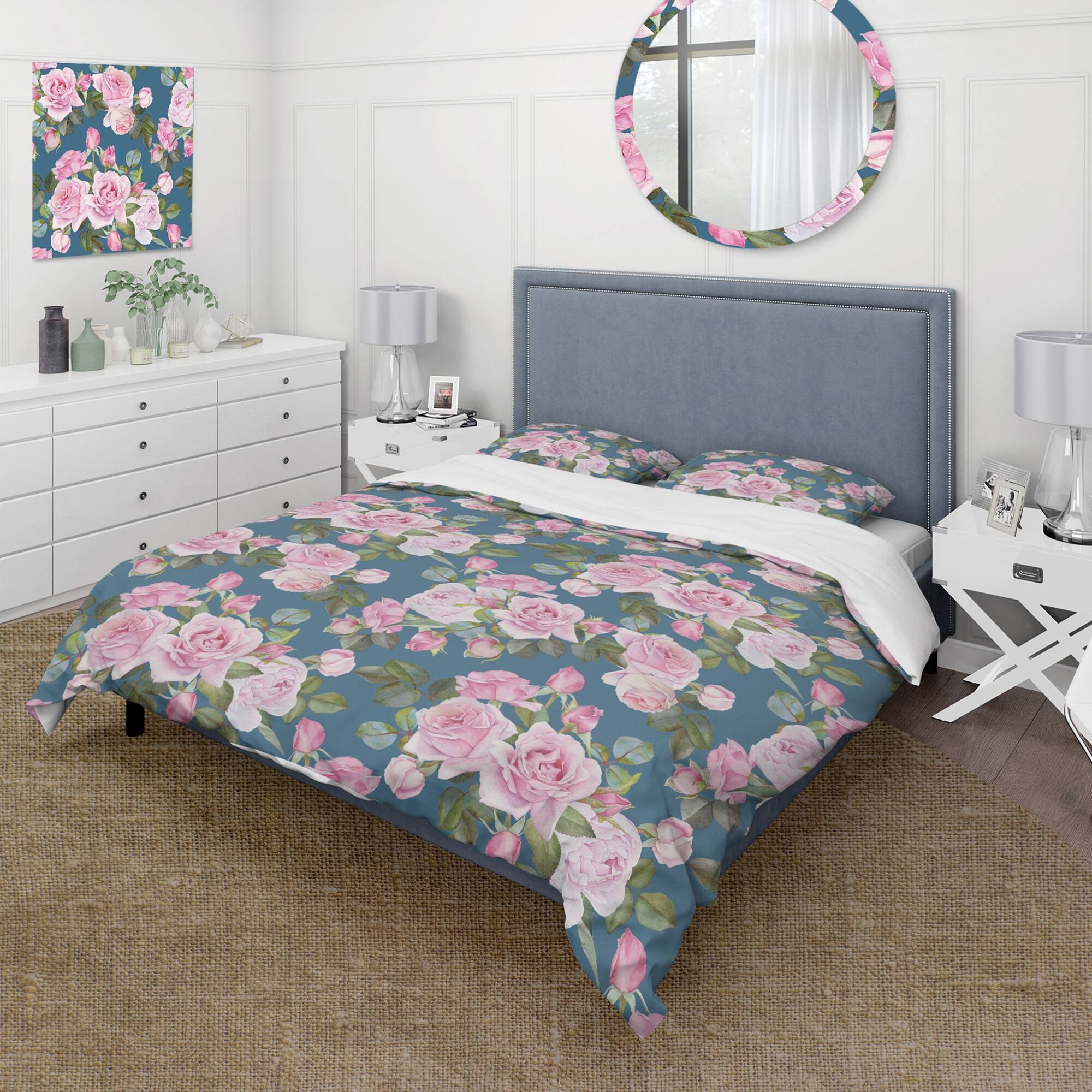 Designart 'Pink Rose Flowers Pattern' Traditional Duvet Cover Set - Bed ...