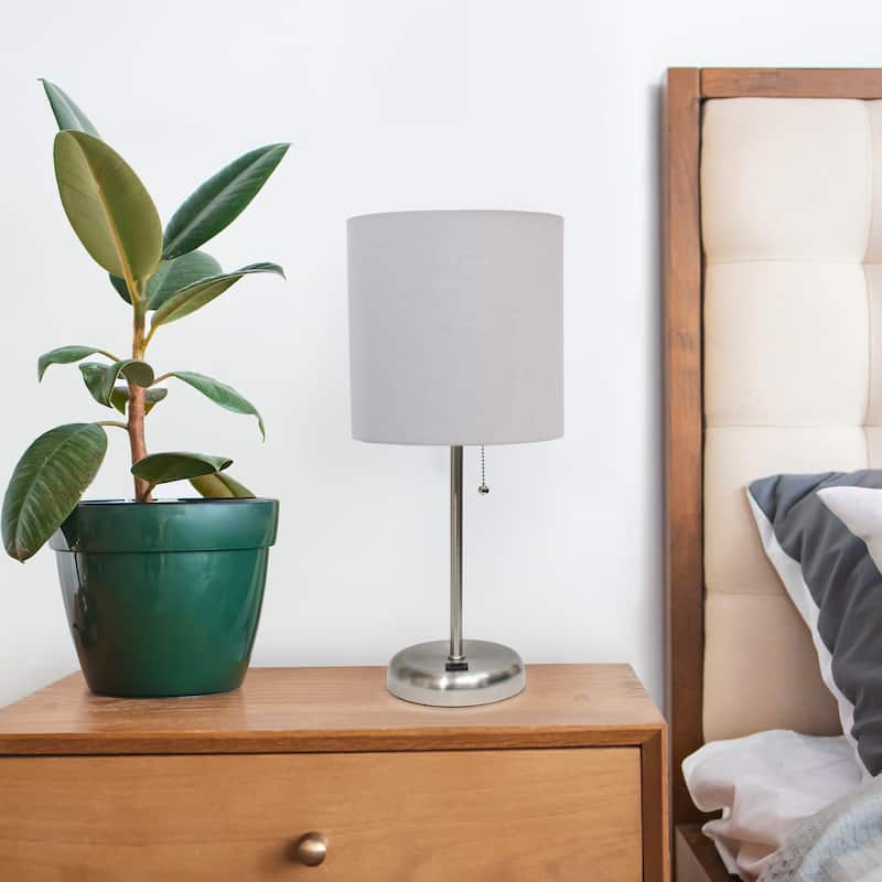 19.5" USB Port Feature Metal Lamp in Steel w Aqua Shade