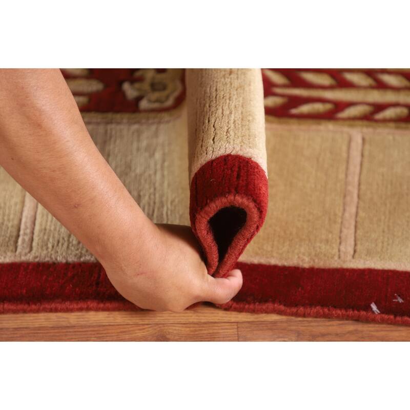 Geometric Nepalese Oriental Area Rug Handmade Wool Carpet - 8'11"x 11'10"