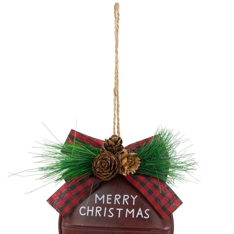 Jingle Bell "Merry Christmas" Disc Christmas Ornaments - 5" - Burgundy - Set of 2