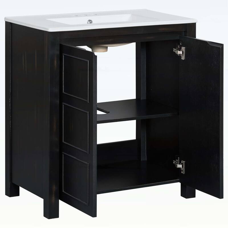 30-Inch Rustic Bathroom Vanity with Ceramic Sink,Soft-Close Doors