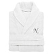 preview thumbnail 1 of 2, Authentic Hotel and Spa White with Grey Monogrammed Herringbone Weave Turkish Cotton Unisex Bath Robe L/XL - N