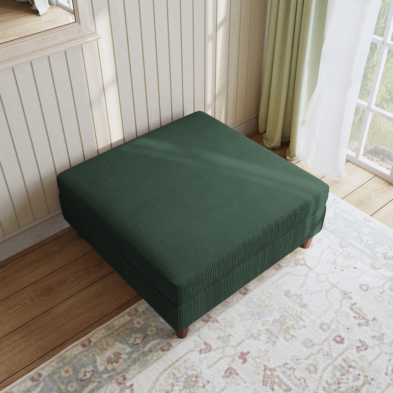 Modern Square Corduroy Upholstered Ottoman With Wood Leg