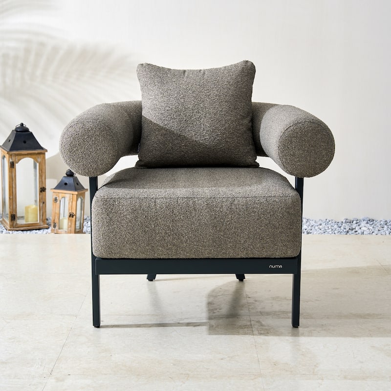 Modern Aluminum Upholstered Single Sofa with Semicircular Backrest and Armrest - Grey