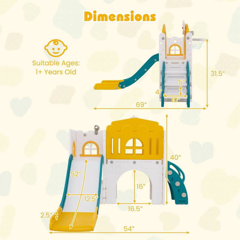 Gymax 9 in 1 Toddler Slide L Shaped Kids Slide & Climber Playset w/