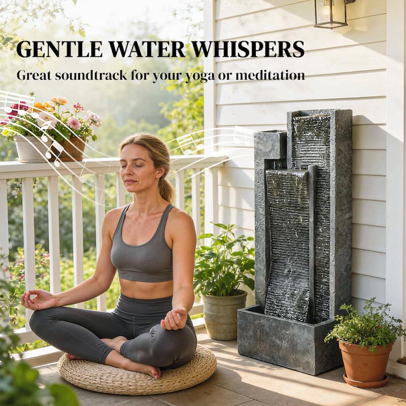 Outsunny 40" Tall Outdoor Waterfall Fountain with LED Lights and Planter, 3-Tier Cascading Waterfall Feature with Pump