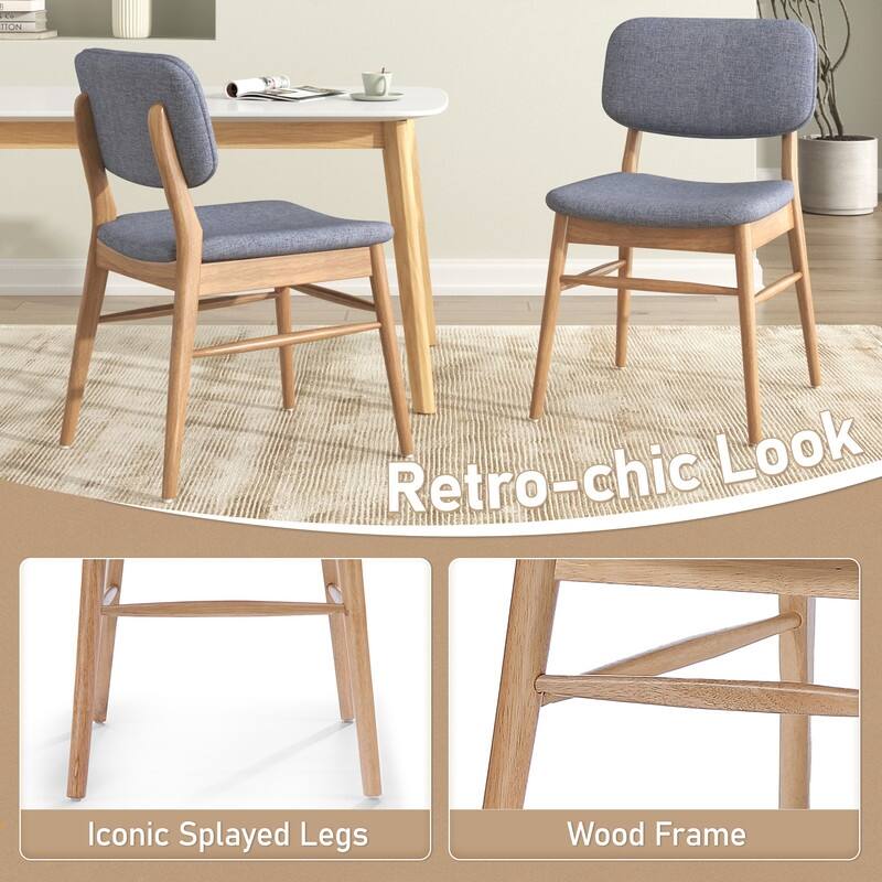 Set of 2 Mid - Century Upholstered Dining Chair with Rubberwood Frame