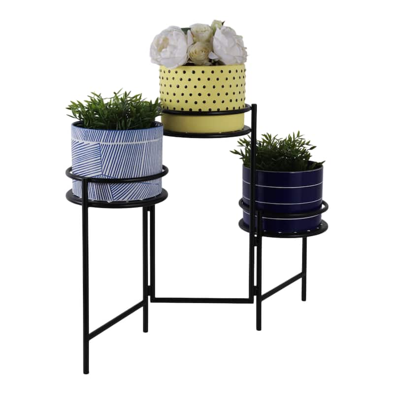 Metal Plant Stand Folding 3-Tier Mandala Tiered Display - 22" Black - 10" x 10" x 22"