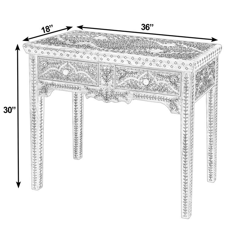 Rashmi 36 in. W Rectangular Teak & Bone 2 Drawer Console Table