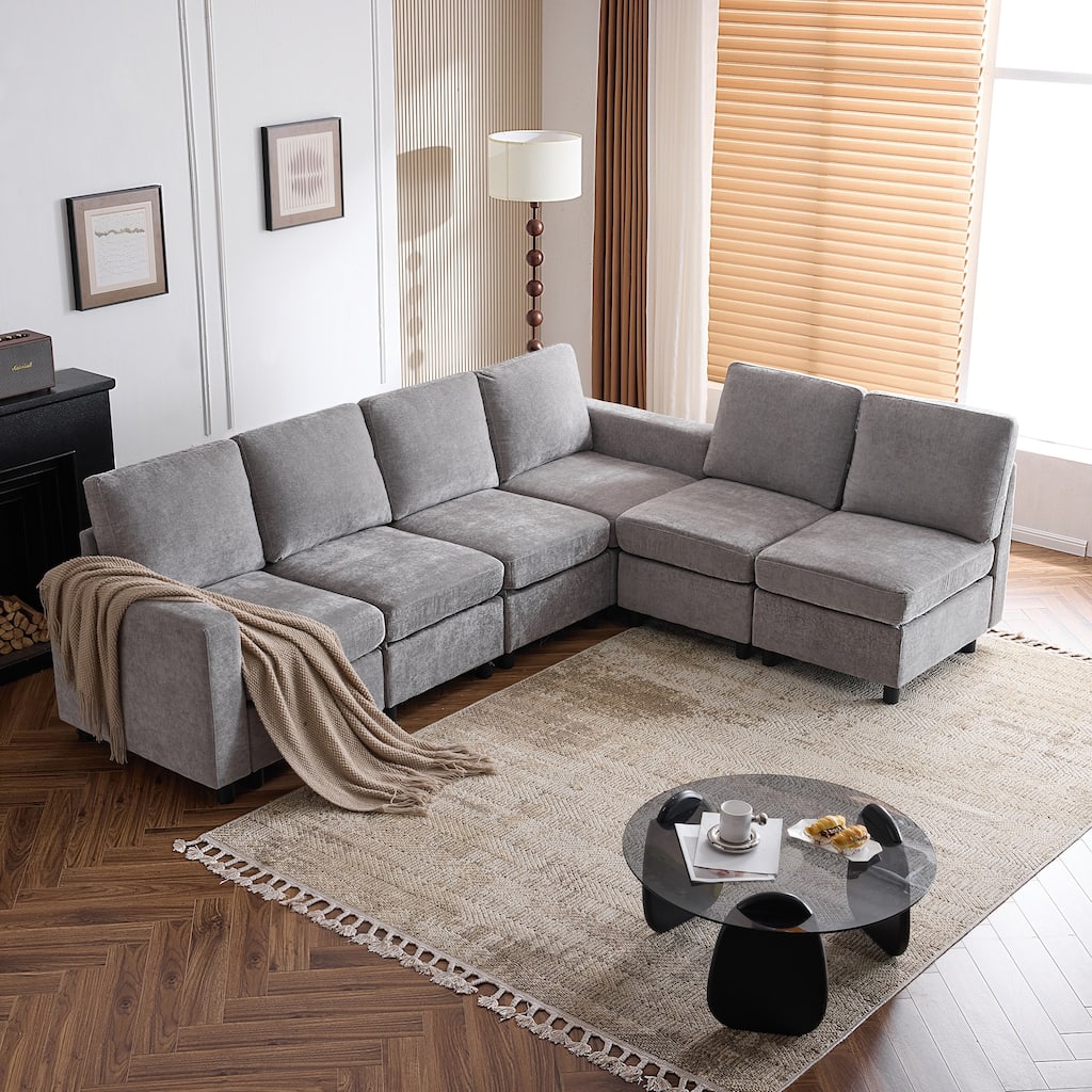 Erommy 6/7-Piece Modular Sectional Sofa – Reversible L-Shaped Couch with Hidden Storage, Space-Saving Living Room Furniture