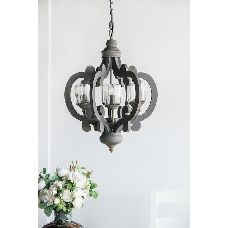 6-Light Wood Chandelier - Grey