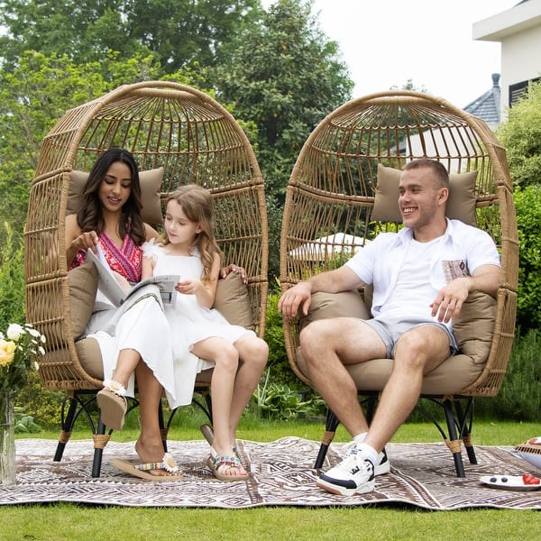 Egg Chair Extra Large Patio Chairs PE Rattan Patio Egg Chair Indoor Outdoor Lounger 400lb Capacity Backyard  Gray