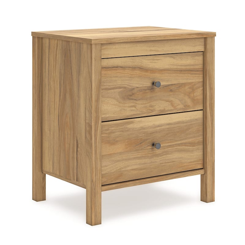 Maci Nightstand, 2 Drawers, Light Natural Brown Wood Finish, 24 Inch