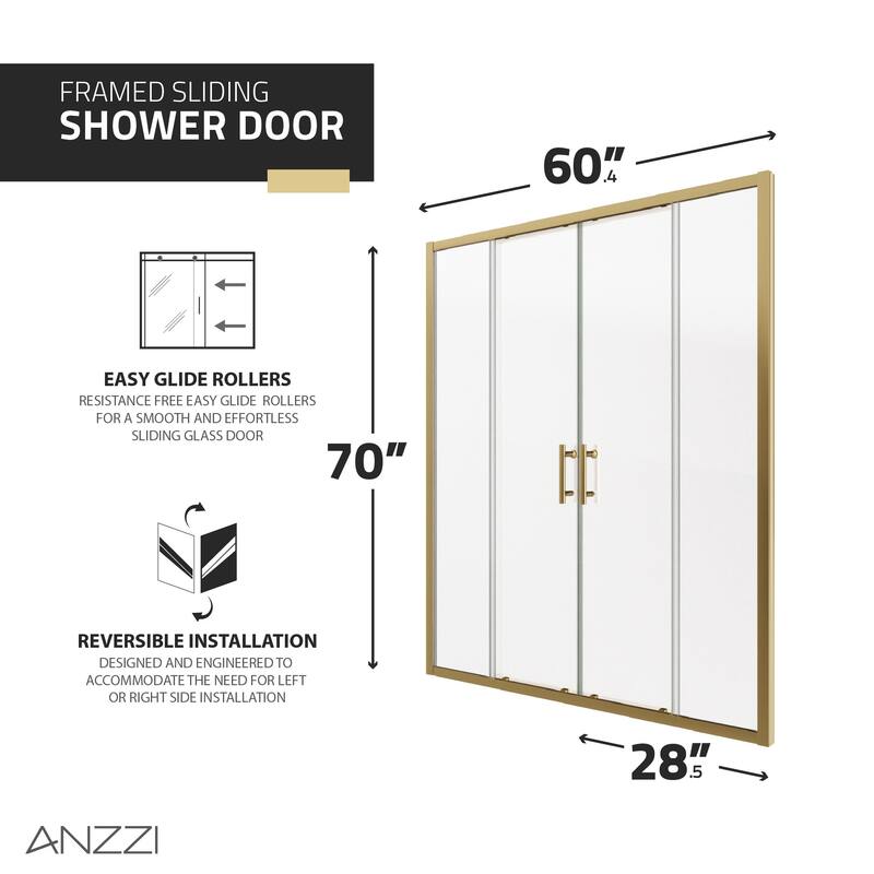 Romance Series 59 to 60 in. x 70 in. H Sliding Framed Shower Door in Multiple Finishes with Tsunami Guard Tempered Clear Glass