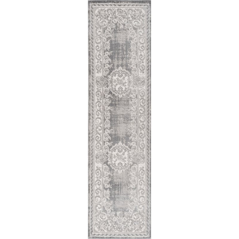 JONATHAN Y Amir Cottage Medallion Area Rug - 2 X 8 - Ivory/Gray