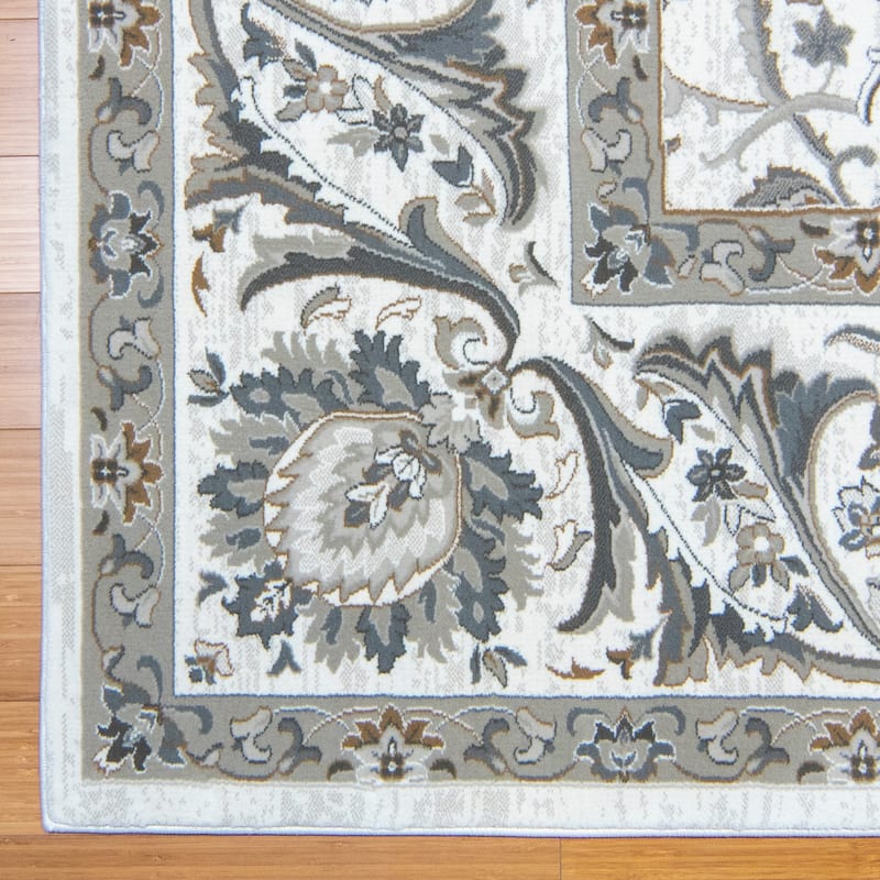 Gertmenian Majestic Croft Traditional Ivory and Grey Floral Border Area Rug
