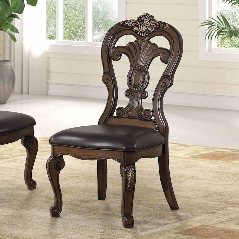 Royal Dark Brown Finish Dining Side Chairs Set