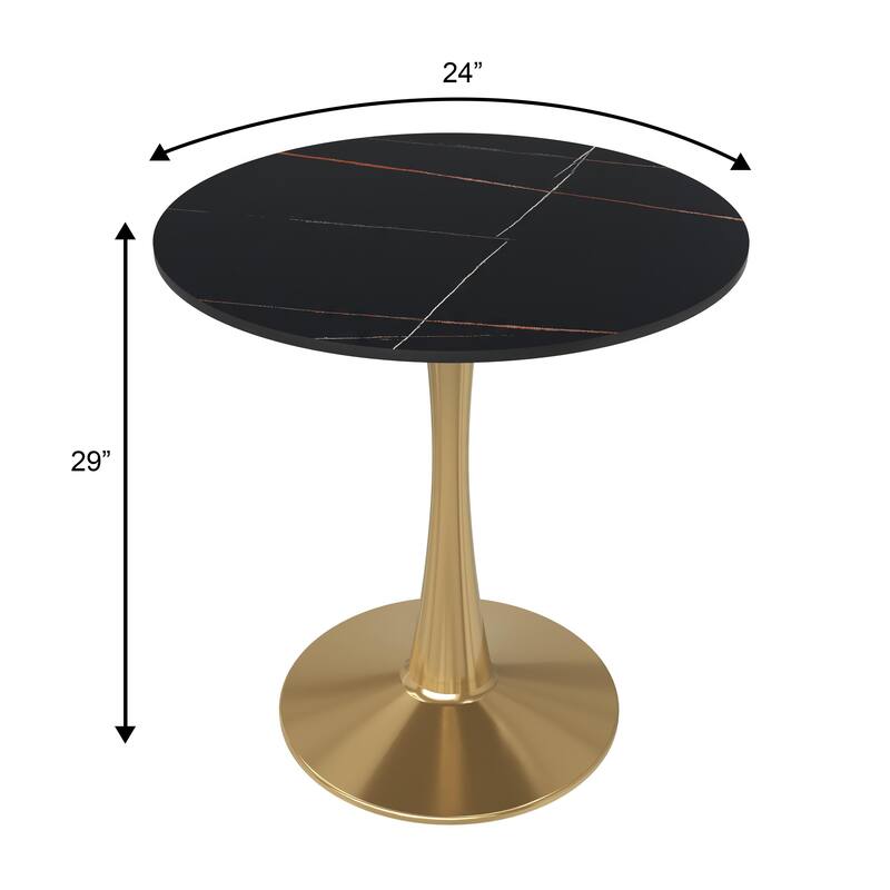 Bristol 24" Round Dining Table Sintered Stone Top & Gold Stainless Steel Pedestal Base for Kitchen & Dining Room