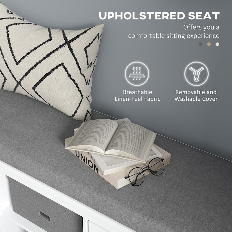 HOMCOM White Shoe Storage Bench with Padded Seat, 2 Cabinets and Adjustable Shelf