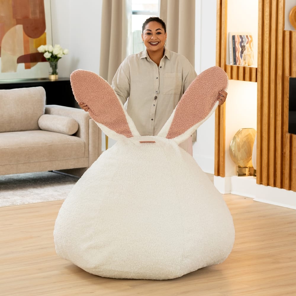Raven-Symoné Home HopSeat Bunny - Oval Shaped Large Bean Bag Chair with Ears, Ultra Soft Shearling