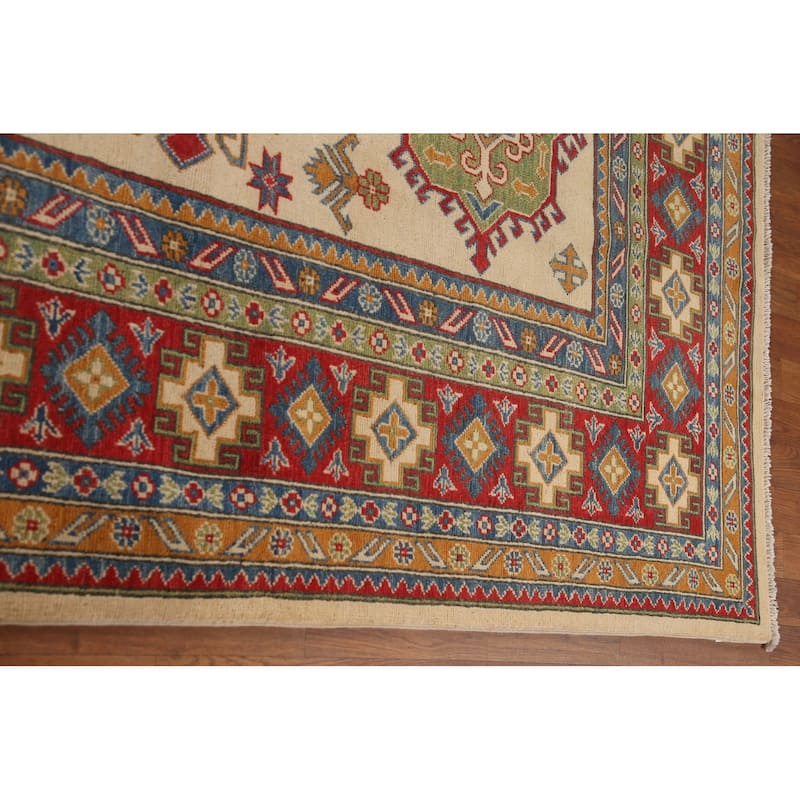Geometric Kazak Rug Hand-Knotted Bedroom Wool Carpet - 8'11"x 11'8"