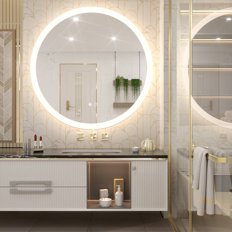 KEONJINN Round LED Frontlit Bathroom Vanity Wall Mirror 3 Colors, Anti-fog