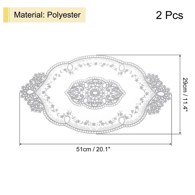 2Pack 11x20in Retro Lace Placemat Oval French Crochet Doilies Coasters - Grey