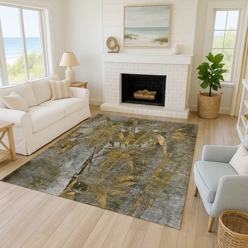 Machine Washable Indoor/ Outdoor Modern Floral Chantille Rug