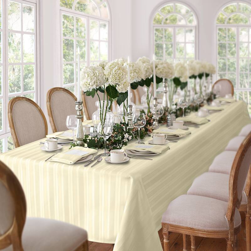 Denley Stripe Jacquard Fabric Tablecloth - 60"x120" - Ivory