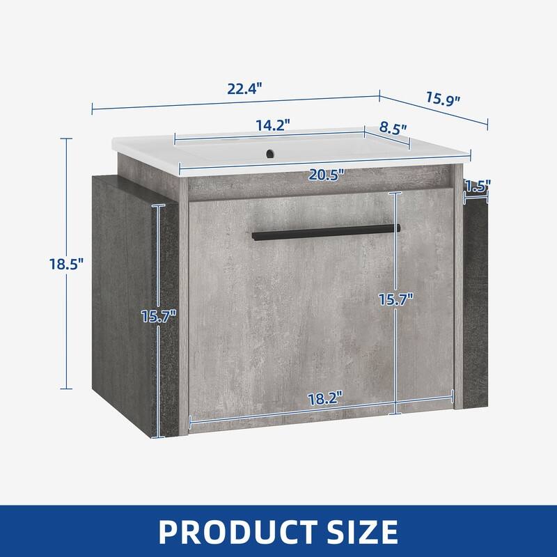 Moasis Wall Mounted Bathroom Vanity Cabinet with Ceramic Sink