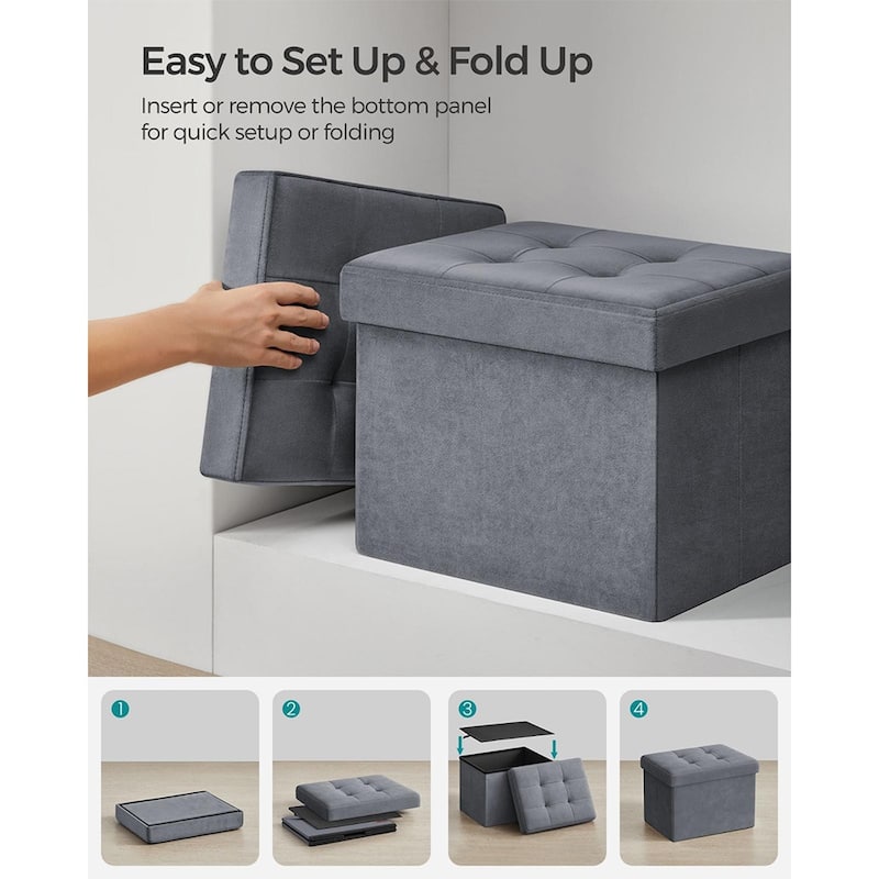 Velvet Foldable Storage Ottoman with Padded Seat and Hidden Compartment for Living Room or Entryway