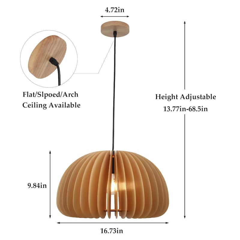 60-Watt 1-Light Brown Pendant Light with Pumpkin Shape for Kitchen Island, Semi Flush Mount Chandelier for Dining Room