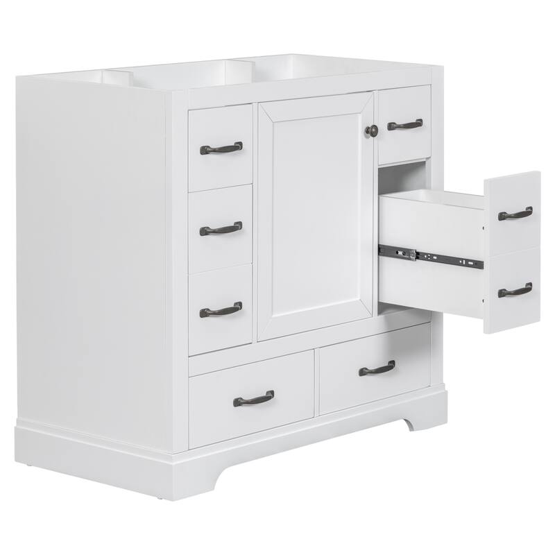 Modern 36 inch Bathroom Vanity Base without Sink, Bathroom Storage Cabinet with 6 Drawers and Adjustable Shelf